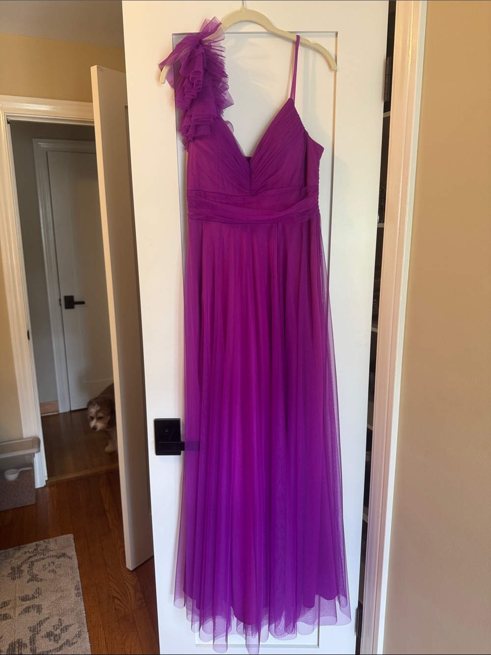 Elegant Purple Maxi Dress with One-Shoulder Ruffle